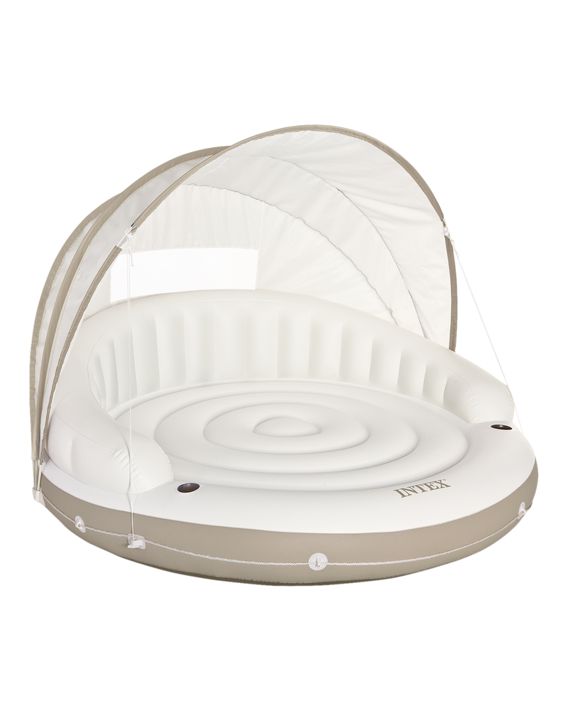 Off White Canopy Inflatable Pool Island Multi Person Float with Detachable Sun Shade T3917
