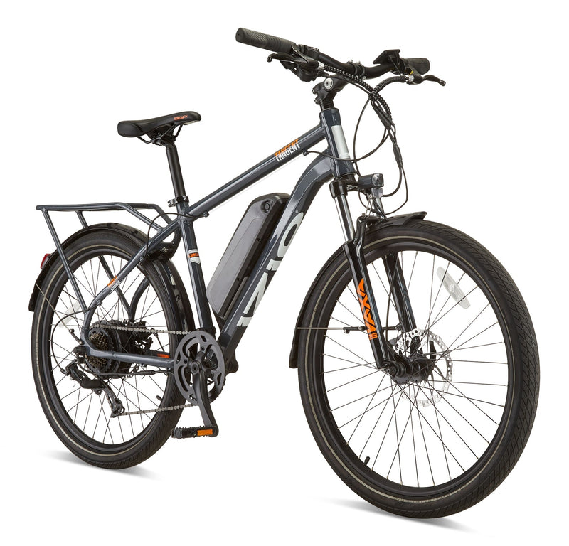 Tangent All-Terrain 48V Electric Bike with Storage Carrier, 26-in Wheel, Grey W8788