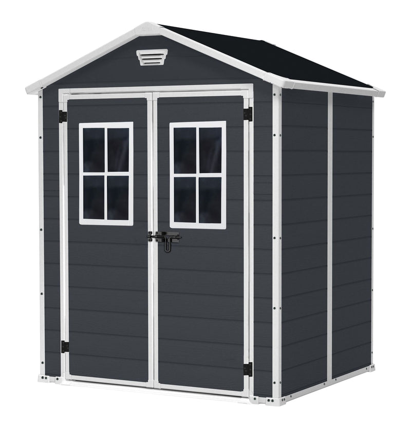 Manor Resin Outdoor Storage Shed with Fixed Window, Grey, 6-ft x 5-ft P8526