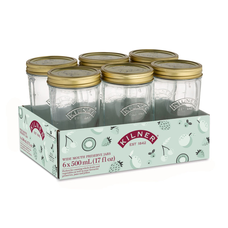 Wide Mouth Glass Mason Jars with Sealing Lids, 500-mL, 6-pk S3410