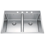 Brookmore Drop In Double Bowl 4-Hole Kitchen Sink, 30.8-in x 20.9-in x 9-in, Stainless Steel