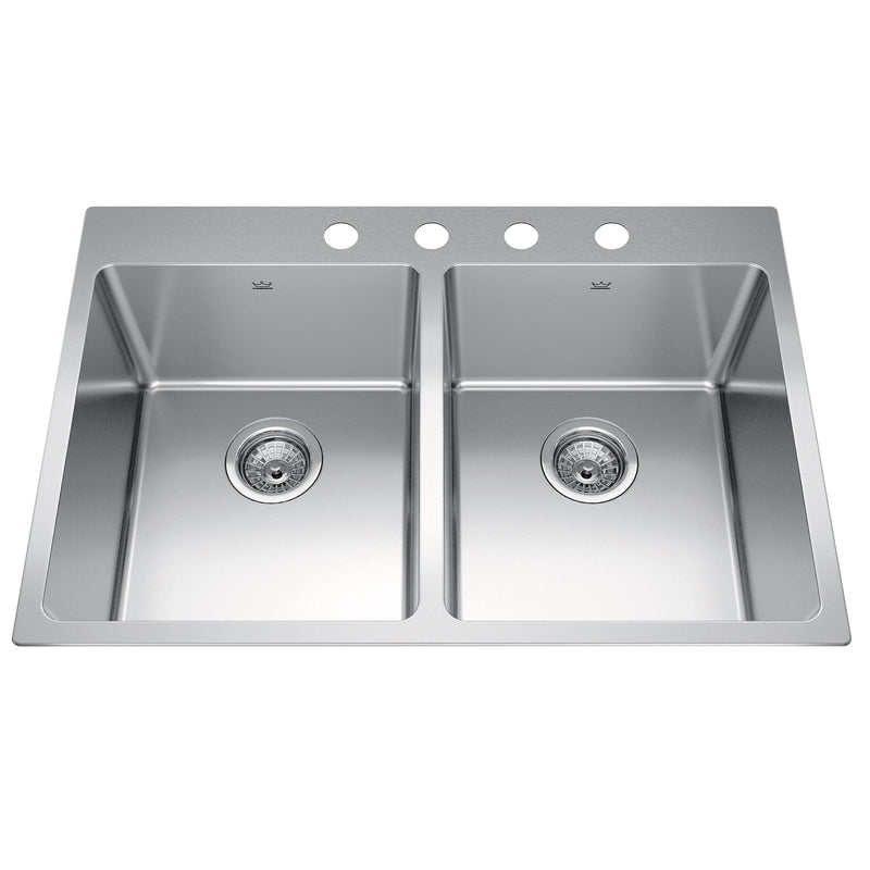 Brookmore Drop In Double Bowl 4-Hole Kitchen Sink, 30.8-in x 20.9-in x 9-in, Stainless Steel H9001