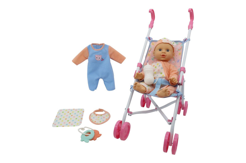 Kisses & Cuddles 12-in Baby Doll with Stroller and Accessories Set H1999