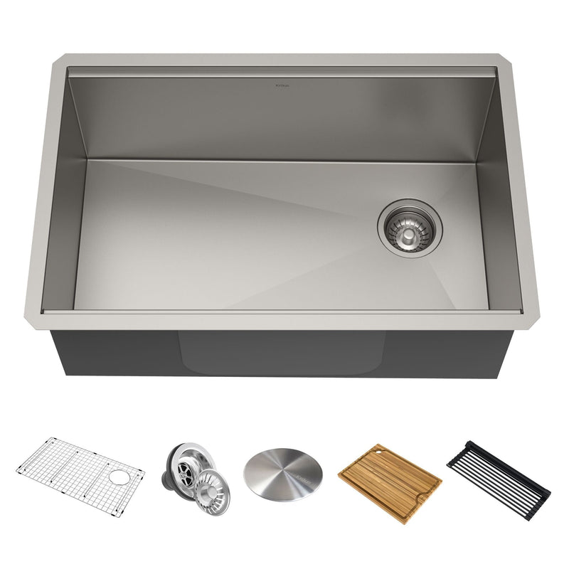 Kore Undermount Stainless Steel Single Bowl Kitchen Sink with Add-Ons, 27x19x11-in Z1386
