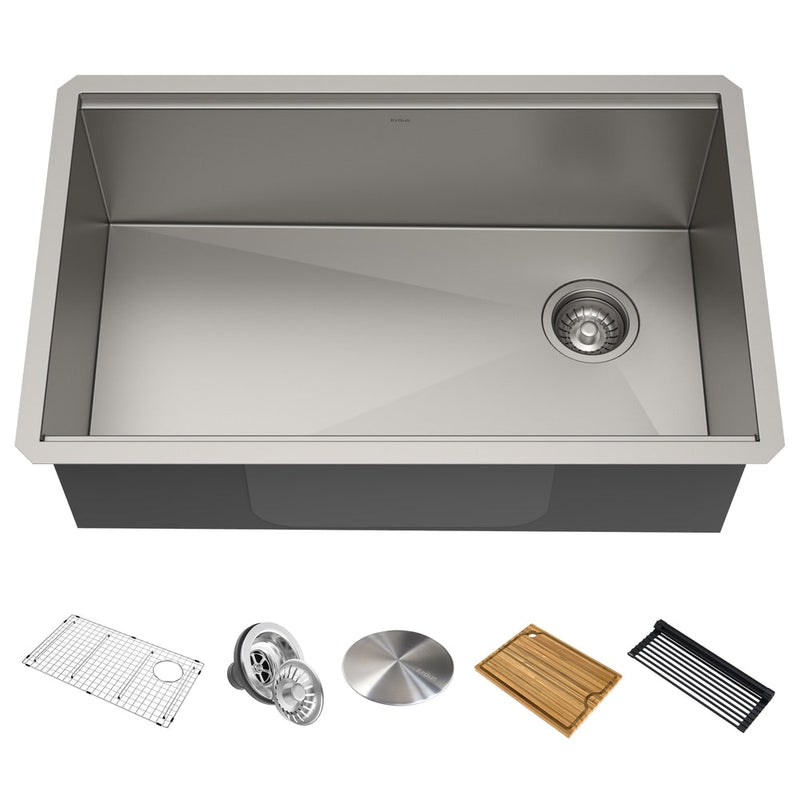 Kore Undermount Stainless Steel Single Bowl Kitchen Sink with Add-Ons, 32x19x11-in V4716