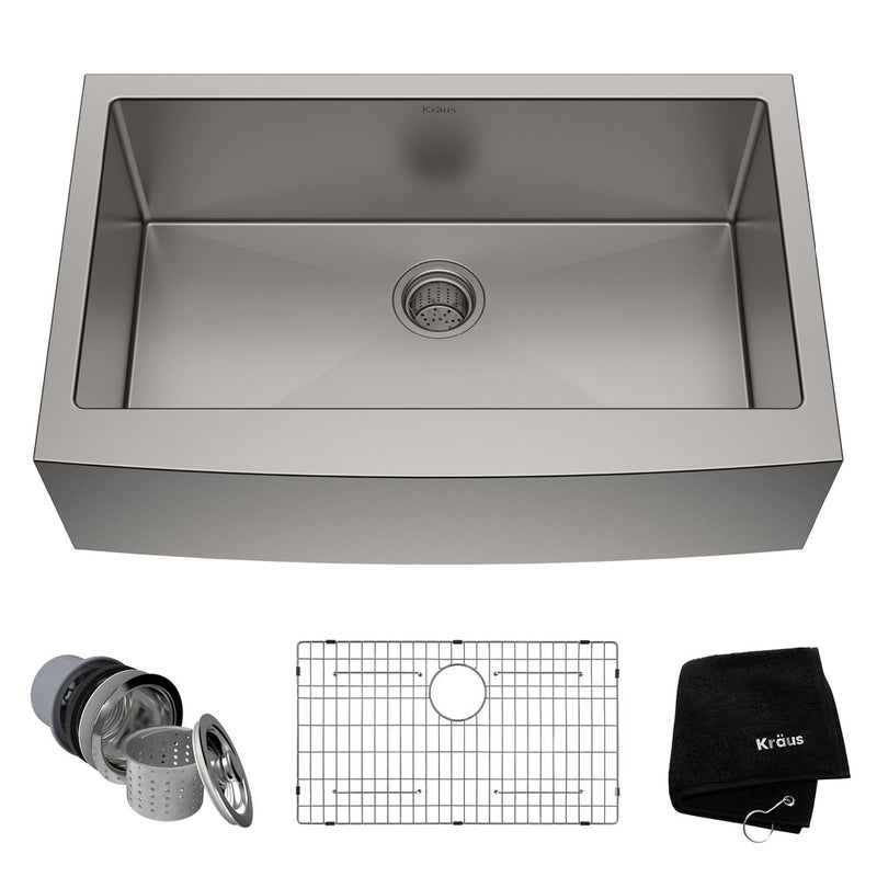 Standard PRO Apron Front Farmhouse Stainless Steel Single Bowl Kitchen Sink, 33x21x10-in W3123