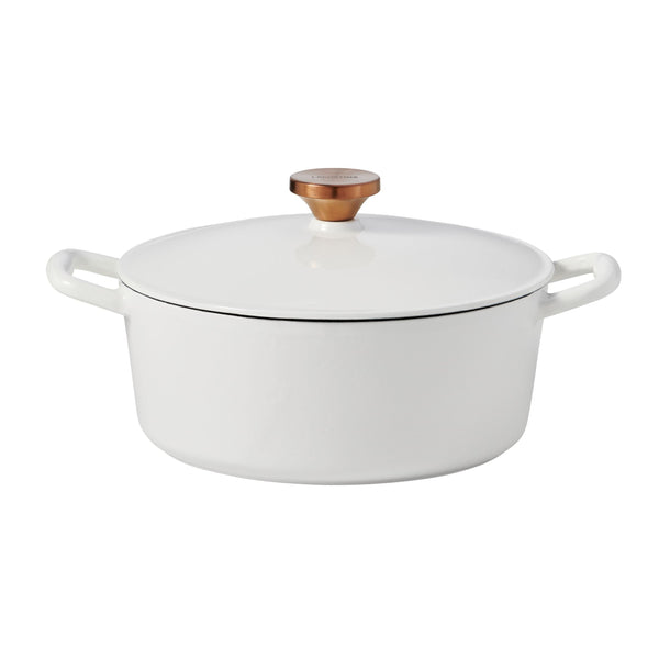 Tuscan Collection Round Casserole Dish, Enamelled Cast Iron, White, 7-qt S8912
