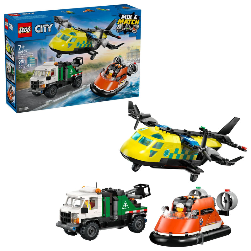 City Airplane Service, Truck & Hovercraft Remix Building Set - 60505, 990-pcs, Ages 7+ M7900
