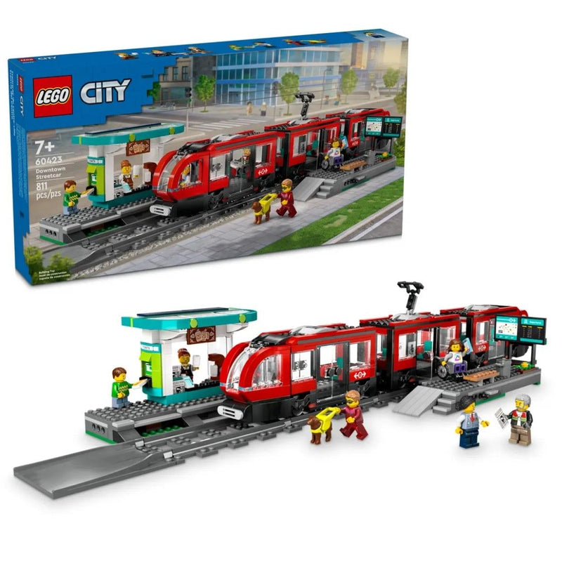 City Downtown Streetcar and Station Toy Train Set - 60423, 811-pcs, Ages 7+ X0375
