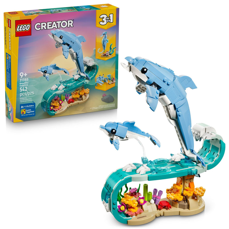 Creator 3-in-1 Sea Animals: Beautiful Dolphins Toy Building Set - 31385, 542-pcs, Ages 9+ M5218