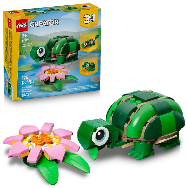 Creator 3-in-1 Turtle with a Water Lily Flower Toy Building Set - 31377, 124-pcs, Ages 7+ Z6658