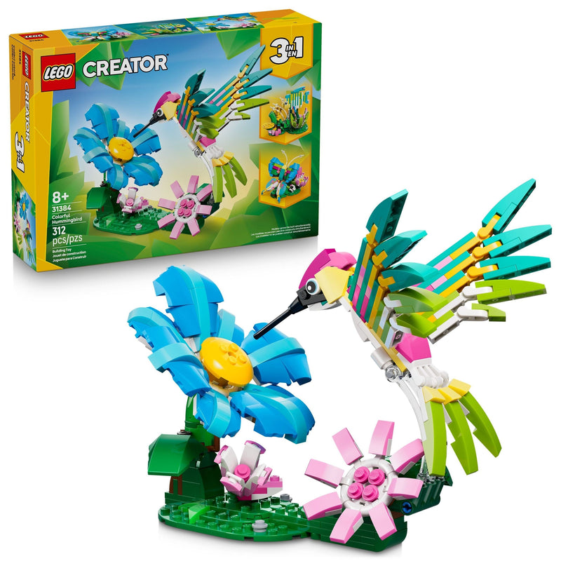 Creator 3-in-1 Wild Animals: Colourful Hummingbird Toy Building Set - 31384, 312-pcs, Ages 8+ W3259