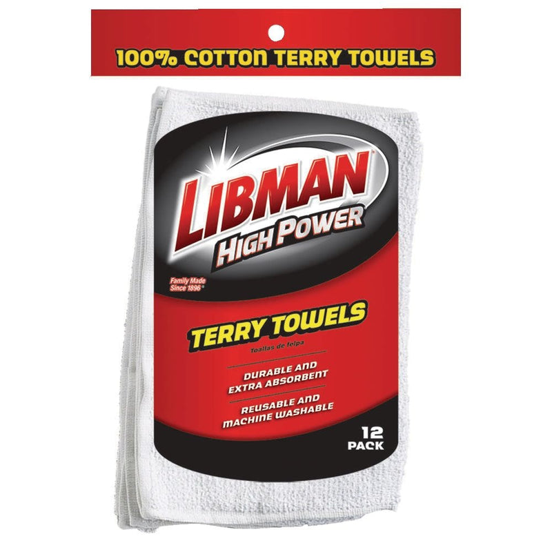 Heavy Duty All-Purpose Machine Washable 100% Cotton Terry Towels, White, 12-pk P0996