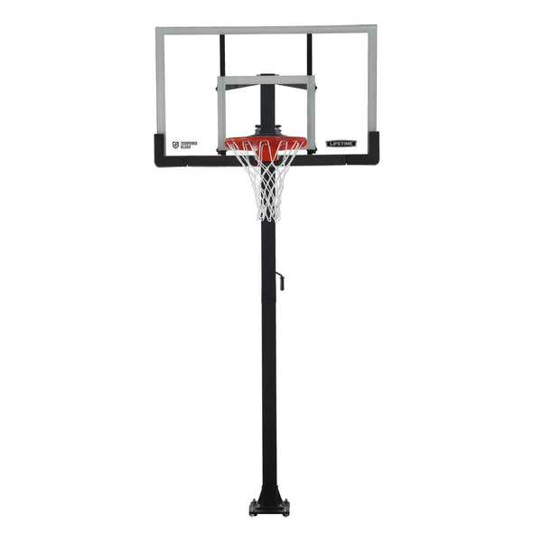 Adjustable In-Ground Bolt Down Outdoor Basketball Hoop with 60-in Tempered Glass, Hoop & Net System B6062