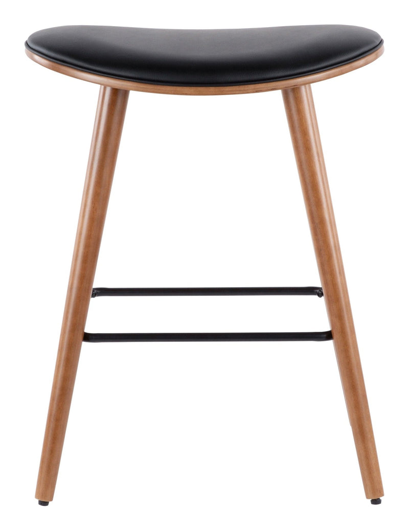Saddle Wood & PU Leather Seat Counter/Bar Stools (2-Piece Set), Walnut/Black I4140