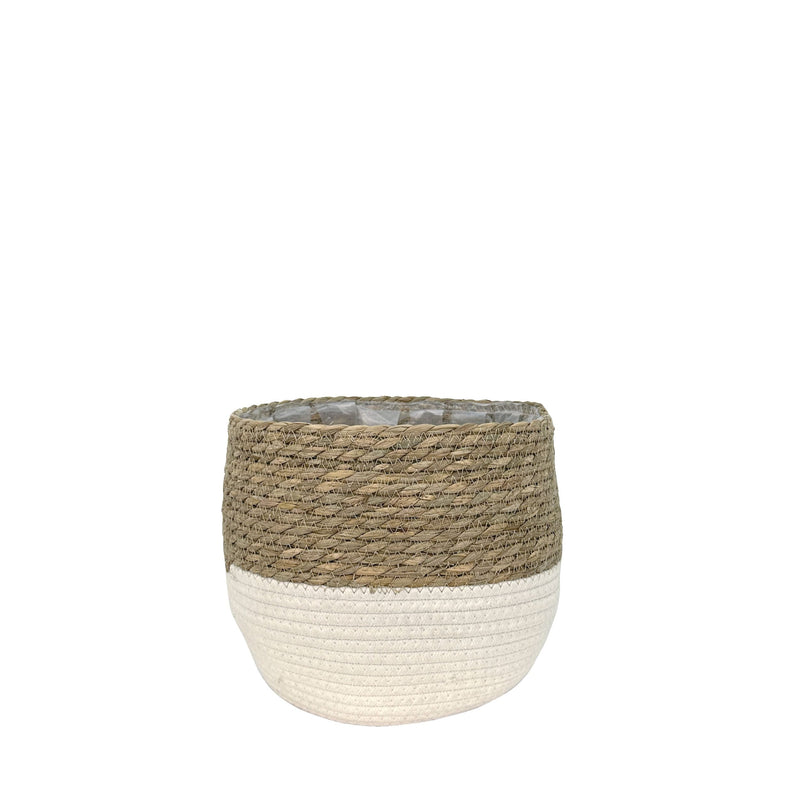 Lynne Weave Cotton Jute Round Basket Planter with Leaf-Proof Plastic Lining, 4-in F6630