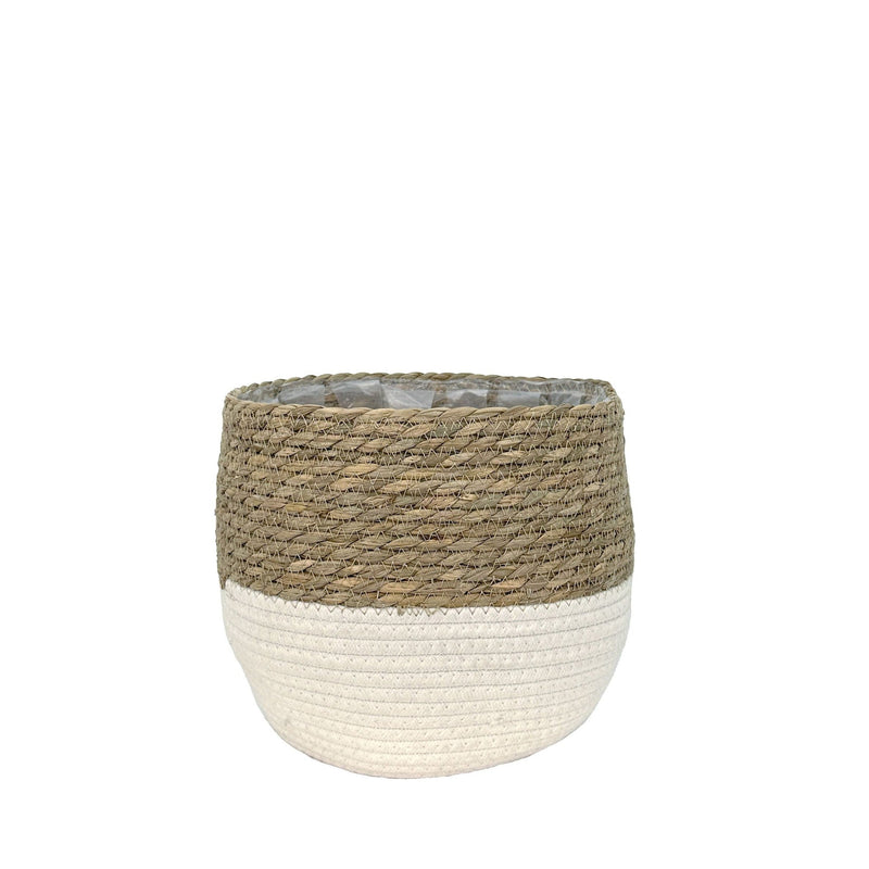 Lynne Weave Cotton Jute Round Basket Planter with Leaf-Proof Plastic Lining, 6-in J1736