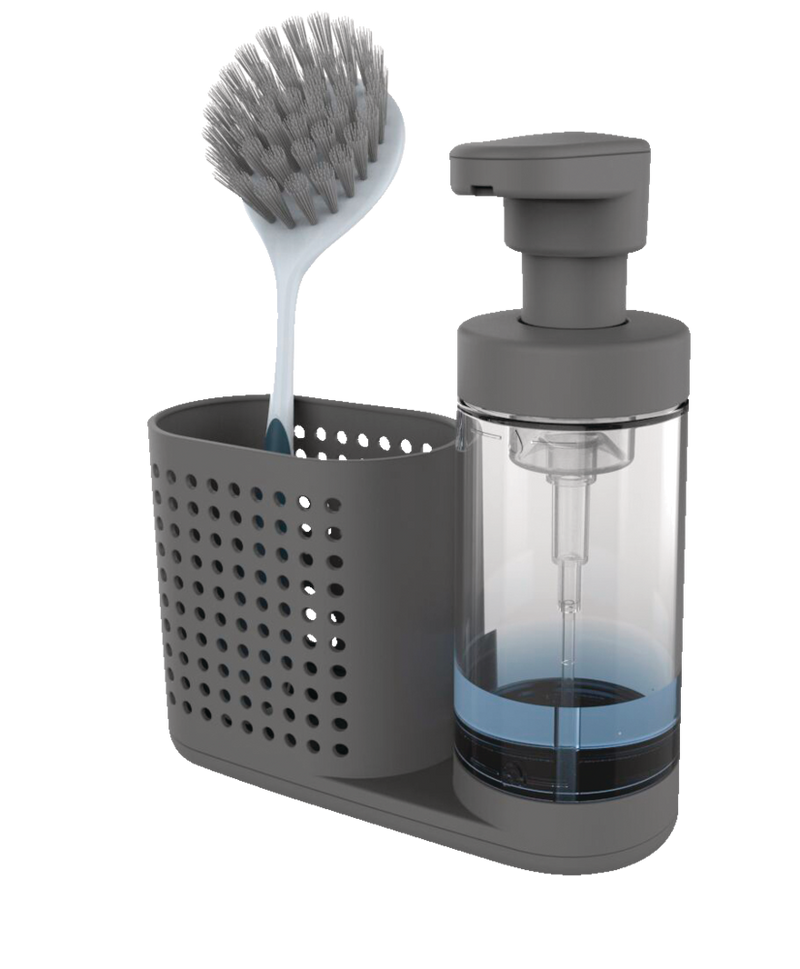 Madesmart Non-Slip Foaming Hand/Dish Soap Pump Dispenser & Sink Caddy Organizer, Grey Y7991