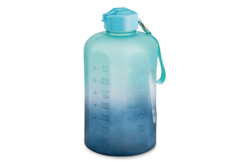 Motivational Water Bottle, 3.7 L, Jumbo-Size, Ombre Blue, with Leakproof Lid A7696