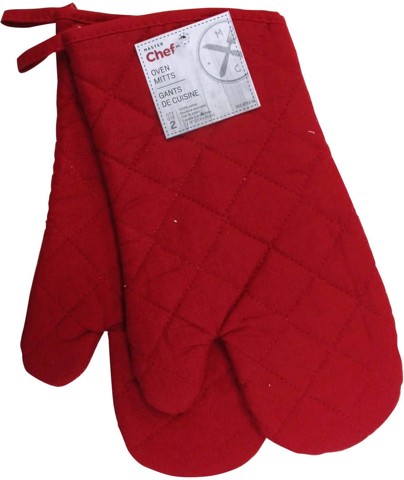 2pc Cotton Oven Mitt Set with Hanging Loop, Red I6699