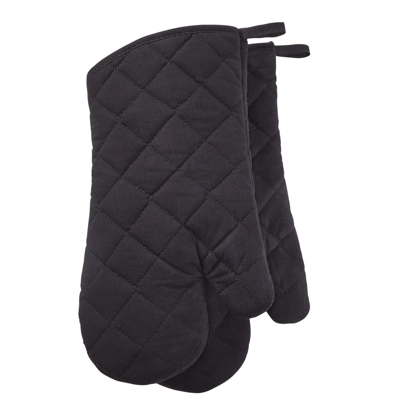 Cotton Oven Mitt Set, Black, with Hanging Loops, 2-pc, Machine Washable U9605