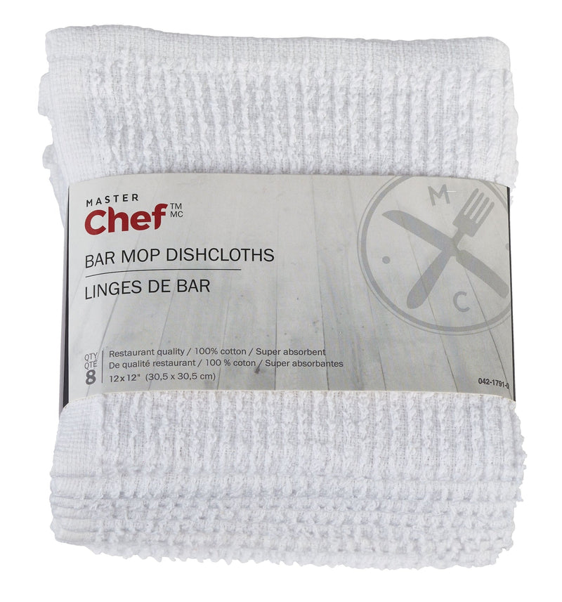 Terry Cotton Bar Mop Dishcloths, 16-in x 19-in, White, Reusable, 4-pk Z6405