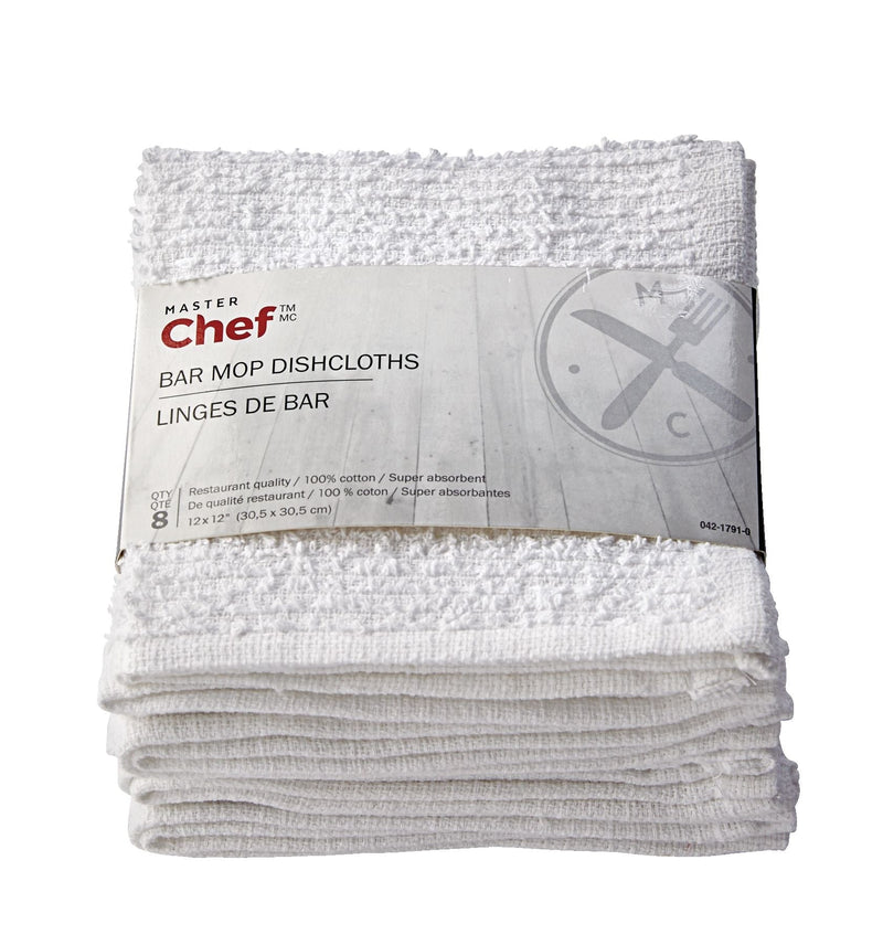 Terry Cotton Bar Mop Dishcloths, Reusable, 12-in x 12-in, 8-pk, White G2079