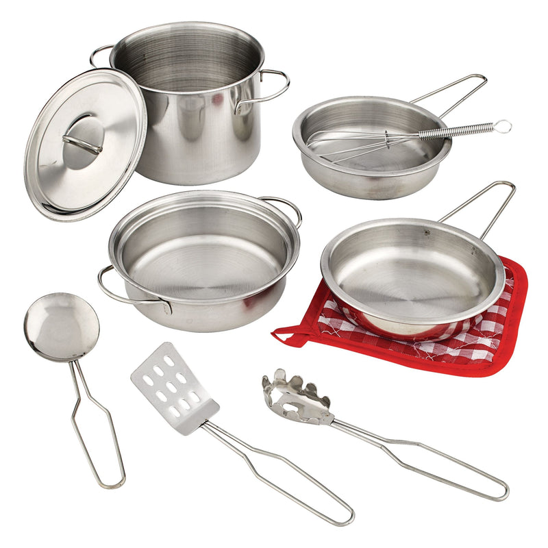 Toy Kitchen Stainless Steel Cookware Set For Kids, 10 pc, Ages 3+ X7996