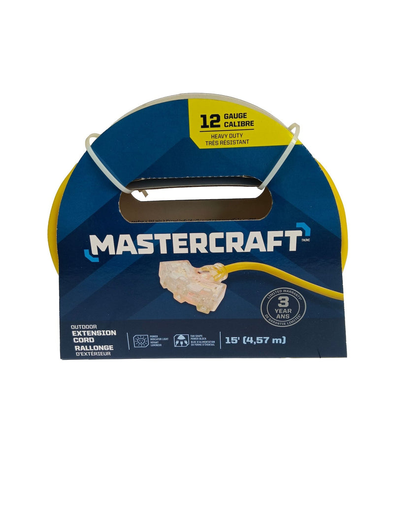 15-ft 12/3 Outdoor Extension Cord with 3 Grounded Outlets and Lighted End, Yellow F2615