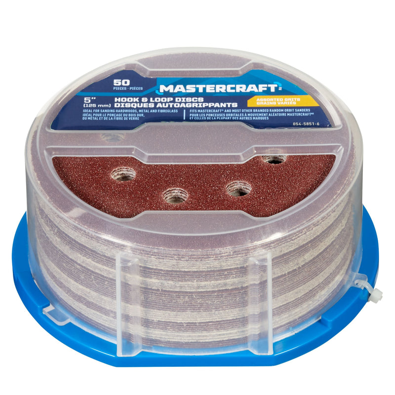 5-in Assorted Grit Hook & Loop Aluminum Oxide 8-Hole Sanding Disc Set for Wood, Metal, 50-pc X5843