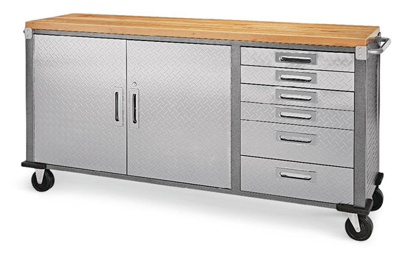 72" Diamond Series 2-Door, 6-Drawer Wooden Top Work Station with Wheels, 72 x 21-5/8 x 37-1/2-in F6597