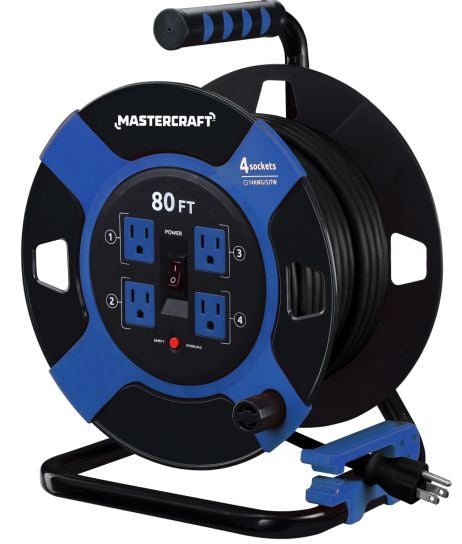 80-ft 4-Outlet Retractable Extension Cord Reel with Surge Protection V3490
