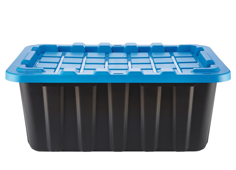 Heavy Duty Stackable Storage Box with Lid, 70-L, Black/Blue I3279