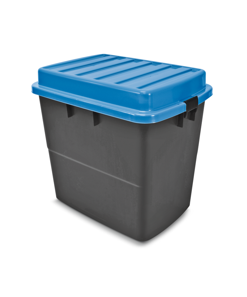 Heavy Duty Storage Box with Wheels and Latched Lid, 210-L, Black/Blue Z1684