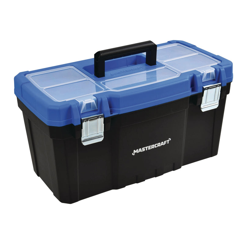 Portable Plastic Tool Box with Removable Tray & Tray Top, Blue, 22-in W4605