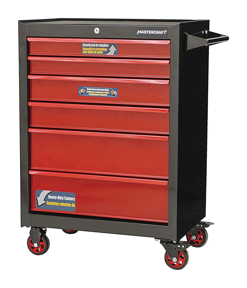 Rolling Tools Storage Cabinet with 6 Drawers, Black&Red, 26-in L8785