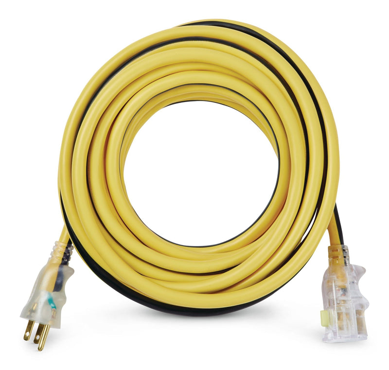 25-ft 12/3 Outdoor Extension Cord with Grounded Outlet, Lighted End and Locking Connector, Yellow/Black U7932