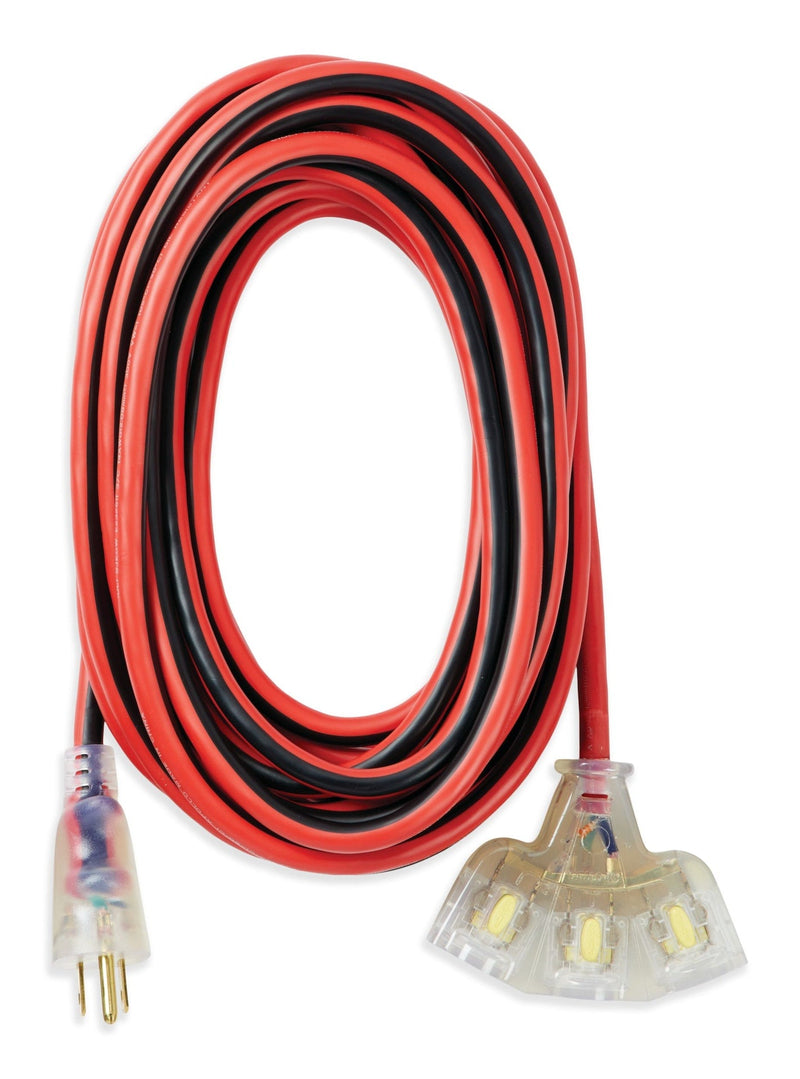 25-ft 14/3 Outdoor Extension Cord with 3 Grounded Outlets, Lighted End and Locking Connector, Hi-Visibility Y5704