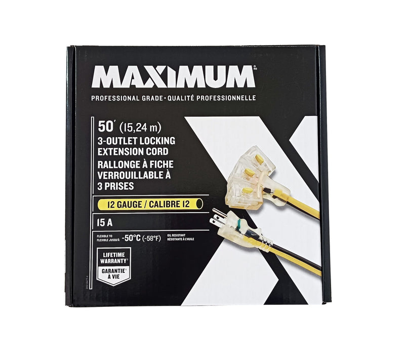 3-Outlet Locking Extension Cord, 50-ft, Yellow/Black Q7839