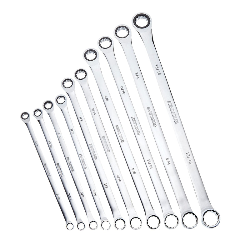 Extra-Long Double Box-End Ratcheting Wrench Set, SAE, 10-pk G3231