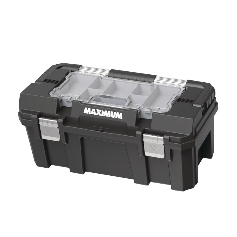 Heavy-Duty Plastic Tool Box with Removable Tray & Organizer, 22-in, Black W7633