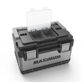 Portable Plastic & Metal Tool Box with Removable Tray & Organizer, Black, 15-in