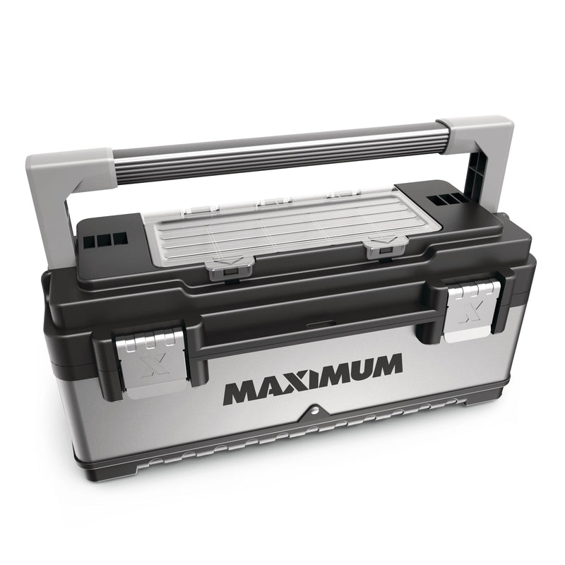 Portable Plastic & Metal Tool Box with Removable Tray & Organizer, Black, 20-in S7889