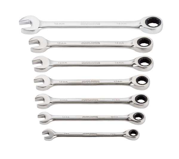 Ratcheting Wrench Set, Metric, Nickel-Chrome Plating, 7-pc M4740