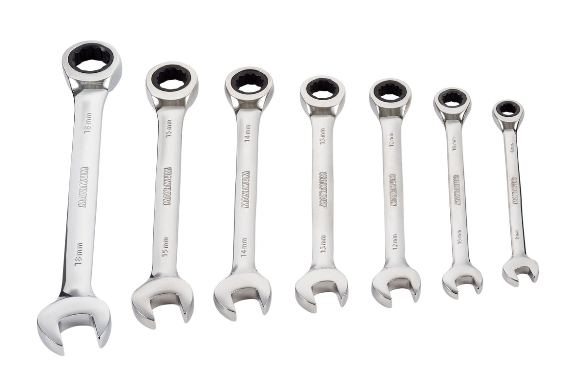 Ratcheting Wrench Set, Metric, Nickel-Chrome Plating, 7-pc