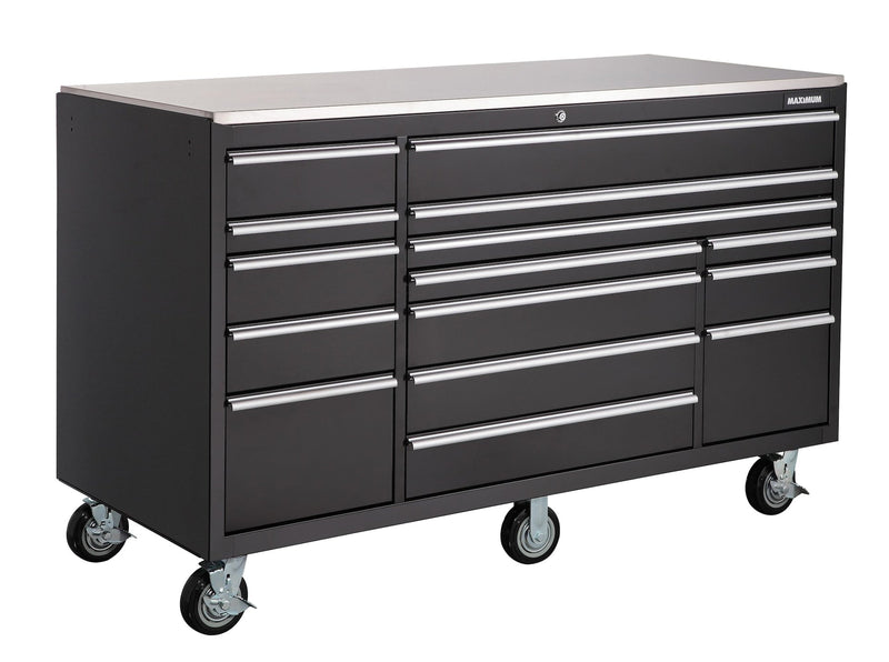 Rolling Tools Storage Cabinet with 15 Drawers, Black, 72-in x 30-in F9519