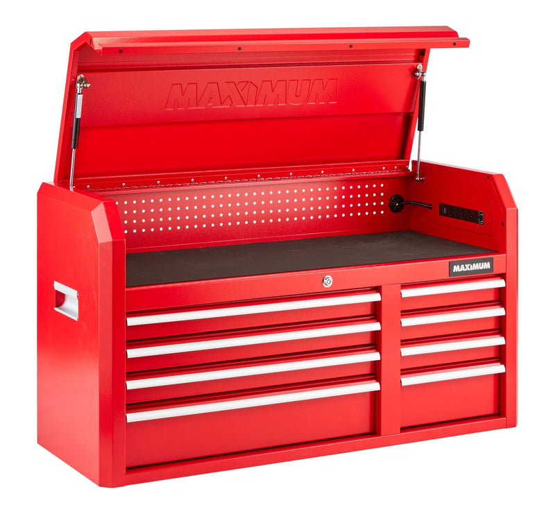 Tool Storage Chest, 8-Drawer, Built-In Power Bar with USB, 47-in, Red E5731