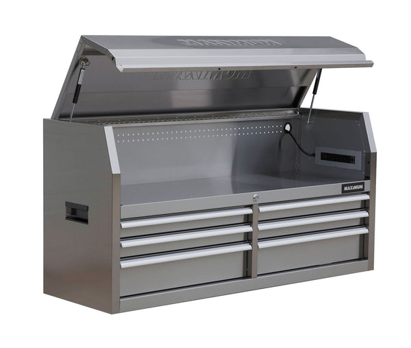 Tool Storage Chest with 6 Drawers, Powerbar with USB, Stainless Steel, 56-in G2086