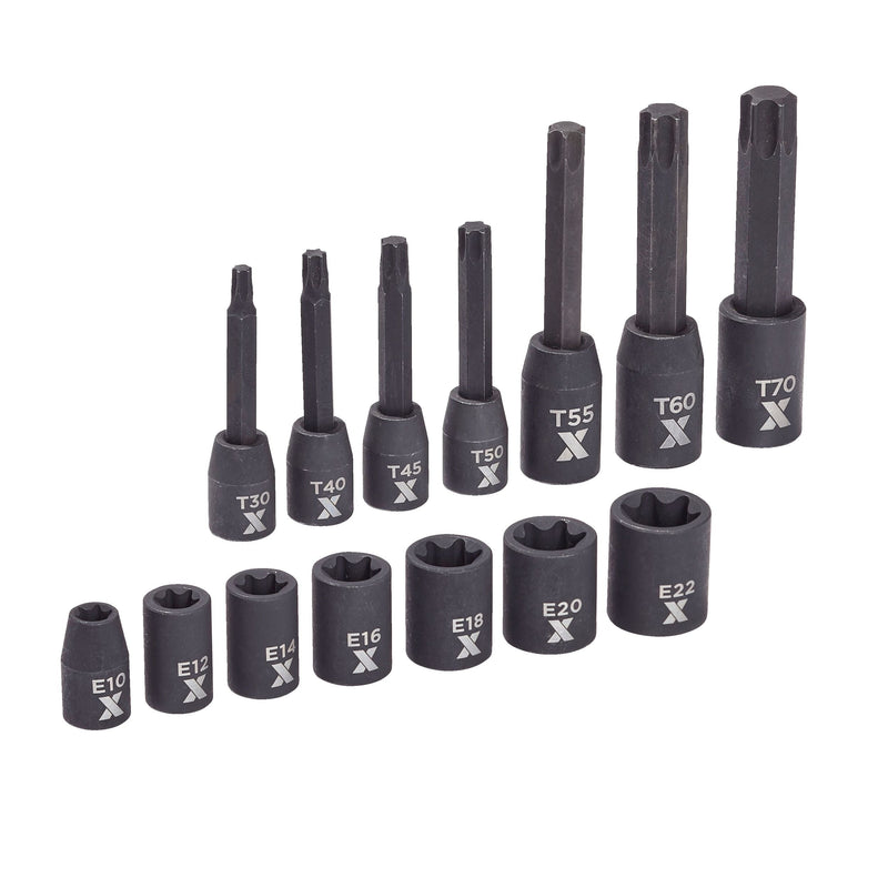 Star-drive & E-Star-drive Impact Bit Socket Set, 14-pc, SAE/Metric G7895