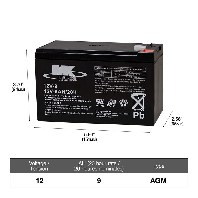 12-Volt 9 Ah SLA Battery, F2 Terminal M8027